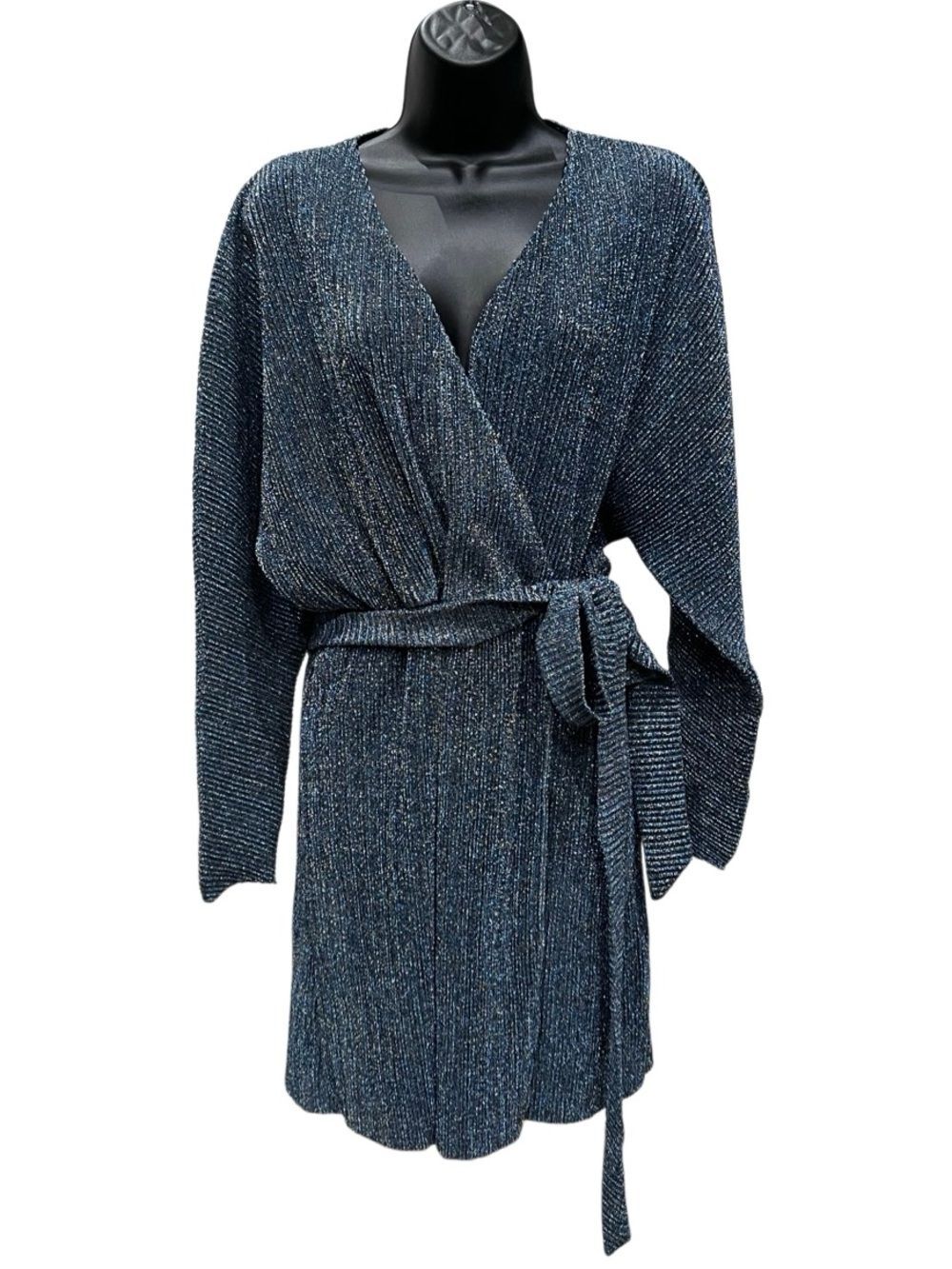 H&M Blue GLITTERY WRAP DRESS Size Medium